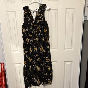 Maurices Black and Yellow Floral Maxi Dress